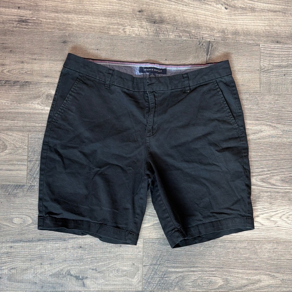 Tommy Hilfiger Womens Chino Shorts Black Size 12 Stretch Cotton Mid Rise Preppy